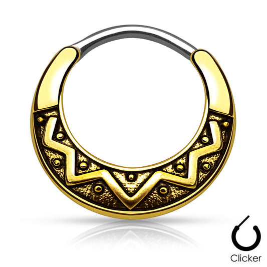 Tribal Fan Design Round 316L Surgical Steel Septum Clicker - Pic&Mix The Body Jewellery Shop