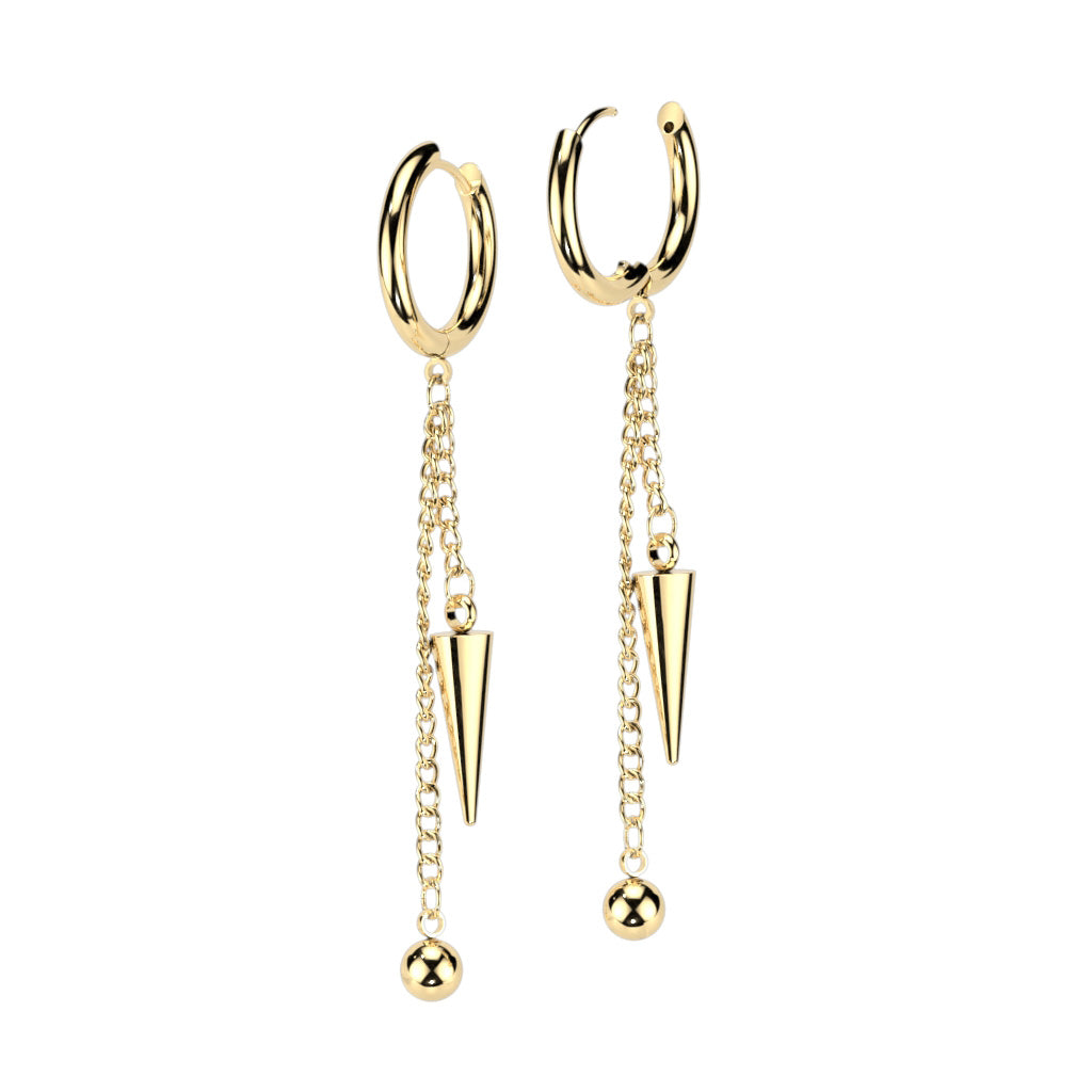 316L Surgical Stainless Steel Ball & Cone Dangle Hinged Hoop Earrings – Hypoallergenic Piercing Jewellery (Pair) - Pic&Mix The Body Jewellery Shop