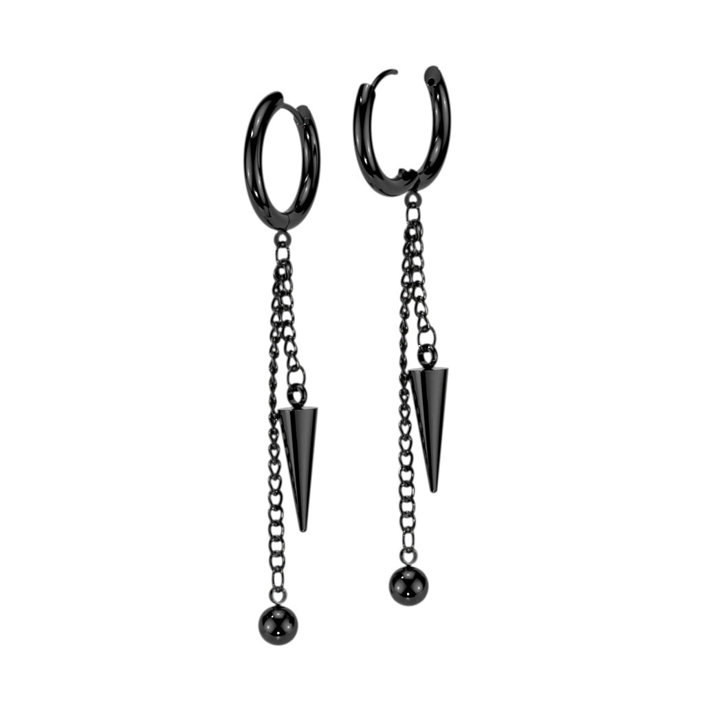316L Surgical Stainless Steel Ball & Cone Dangle Hinged Hoop Earrings – Hypoallergenic Piercing Jewellery (Pair) - Pic&Mix The Body Jewellery Shop