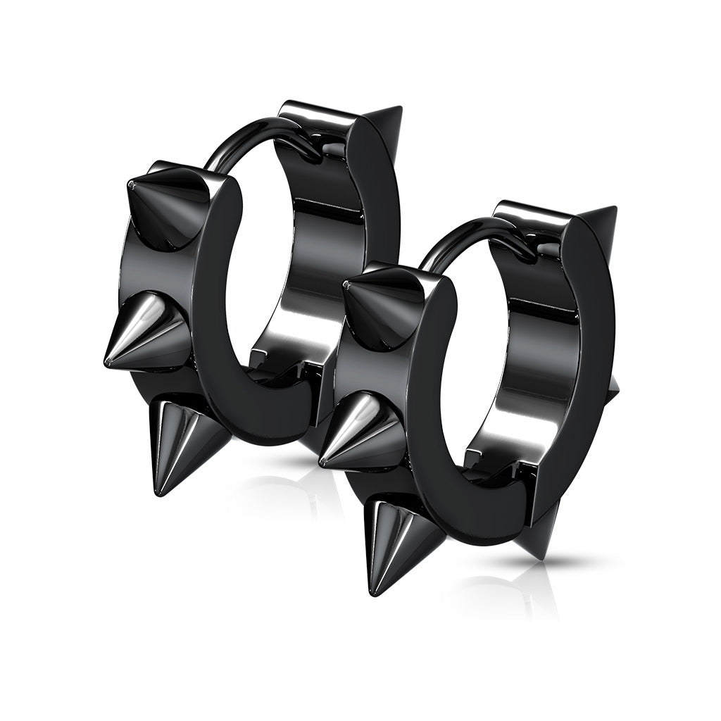 316L Surgical Stainless Steel IP Spike Hoop Earrings – Hypoallergenic Piercing Jewellery (Pair) - Pic&Mix The Body Jewellery Shop