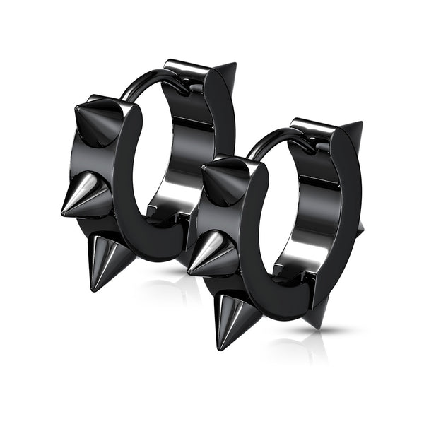Pair of 316L Surgical Stainless Steel IP Hoop Earrings with Spikes
