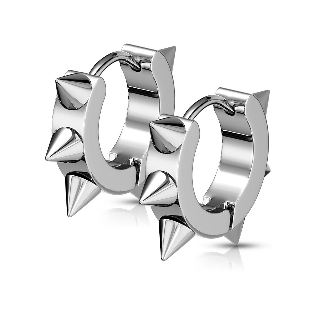 316L Surgical Stainless Steel IP Spike Hoop Earrings – Hypoallergenic Piercing Jewellery (Pair) - Pic&Mix The Body Jewellery Shop
