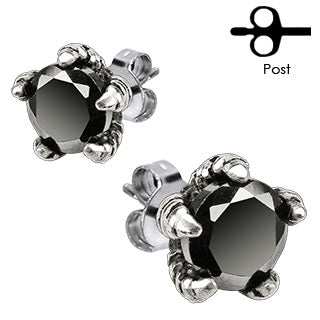 Pair of 316L Surgical Stainless Steel Black CZ Eagle Claw Stud Earring - Pic&Mix The Body Jewellery Shop