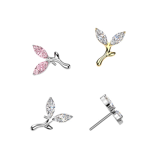 Titanium Threadless Push In 2 Marquise CZ Sprout