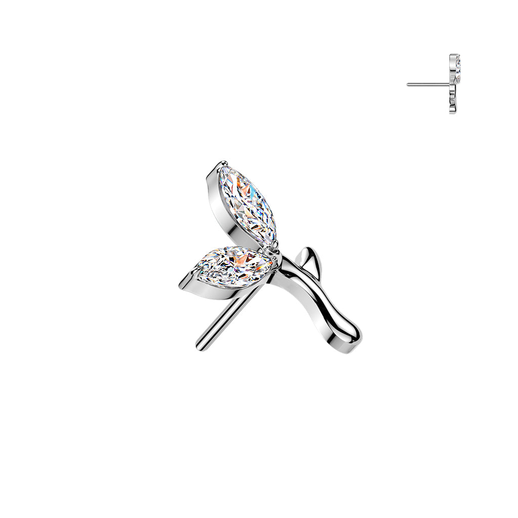 Titanium Threadless Push In 2 Marquise CZ Sprout