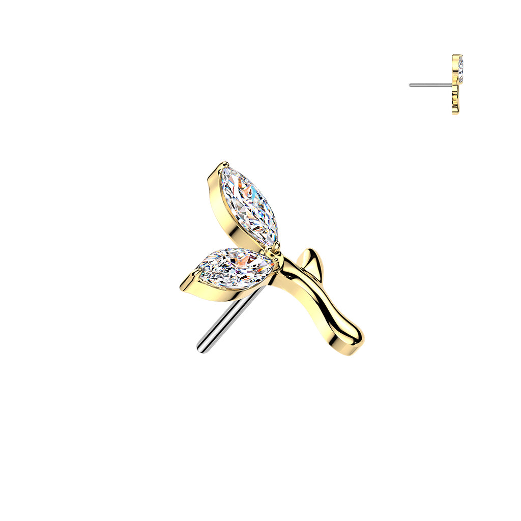 Titanium Threadless Push In 2 Marquise CZ Sprout