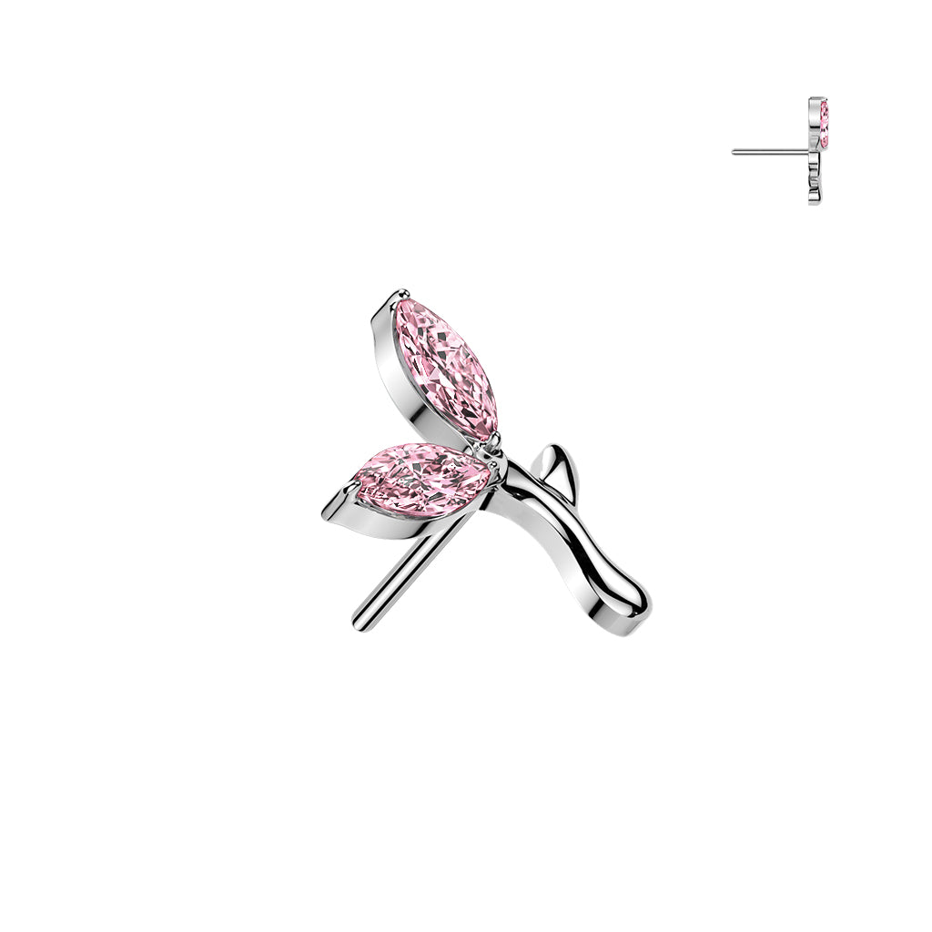 Titanium Threadless Push In 2 Marquise CZ Sprout