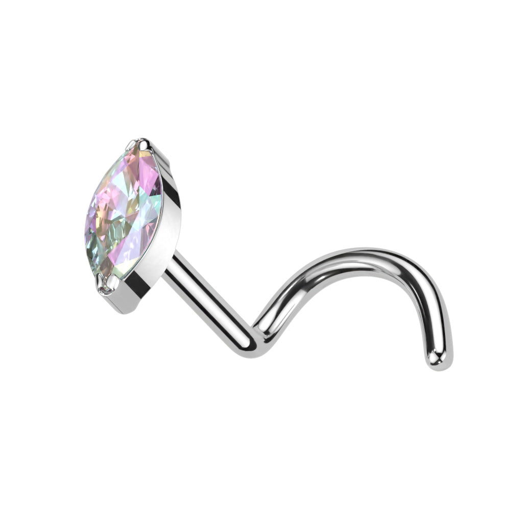 Implant Grade Titanium Nose Screw With Marquise CZ - Pic&Mix The Body Jewellery Shop