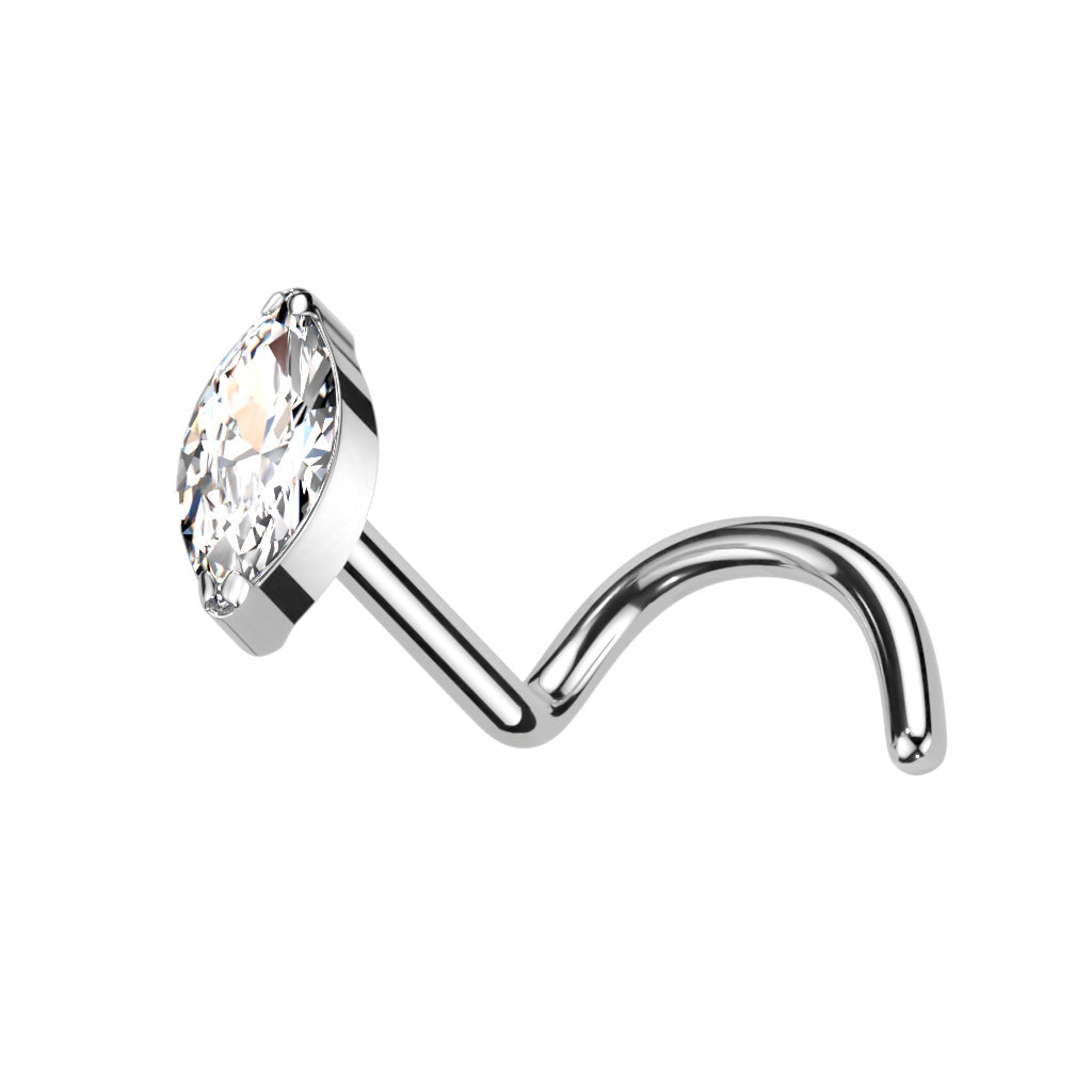 Implant Grade Titanium Nose Screw With Marquise CZ - Pic&Mix The Body Jewellery Shop