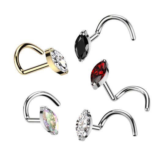 Implant Grade Titanium Nose Screw With Marquise CZ - Pic&Mix The Body Jewellery Shop
