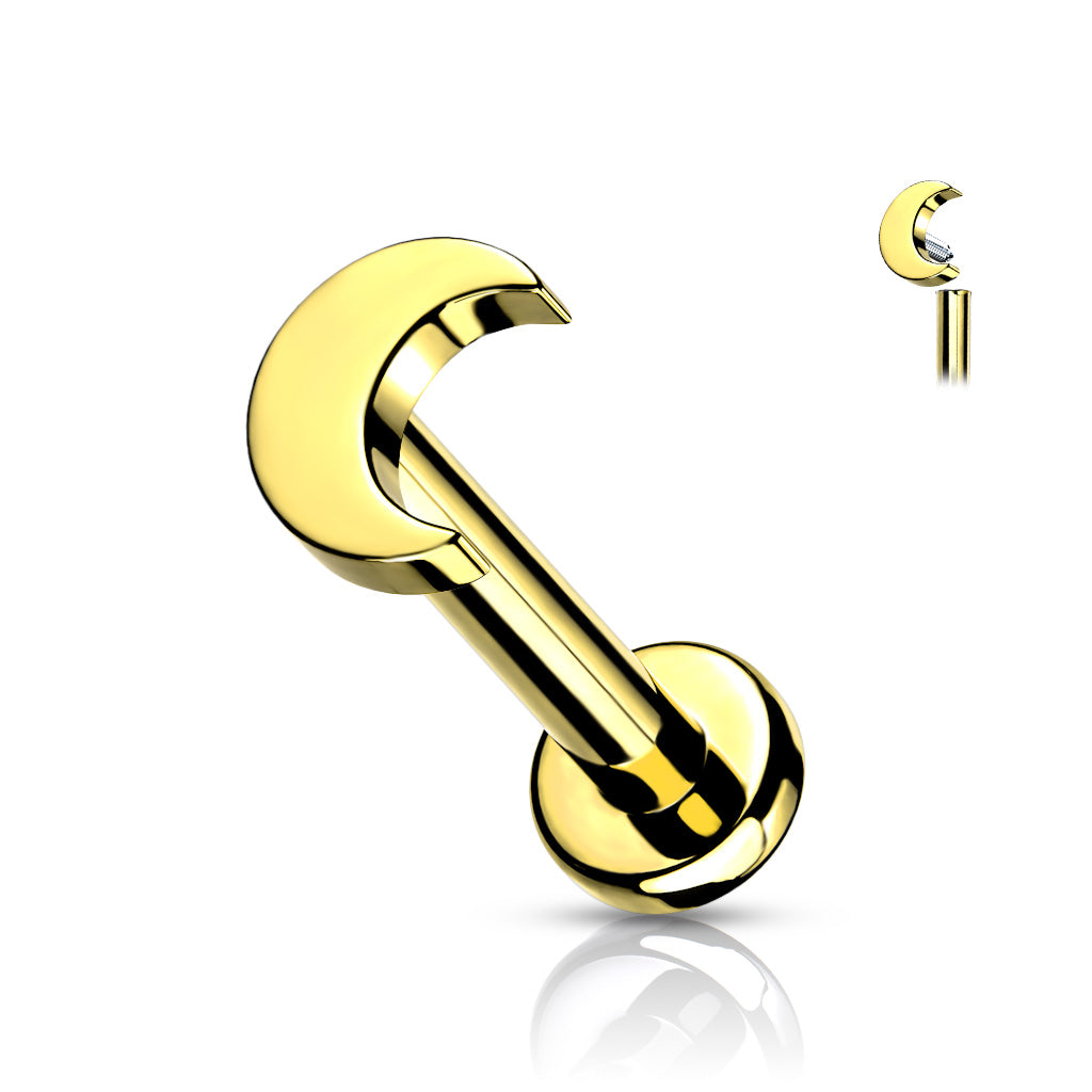 Implant Grade Titanium Internally Threaded Crescent Moon Top Labret Stud - Pic&Mix The Body Jewellery Shop