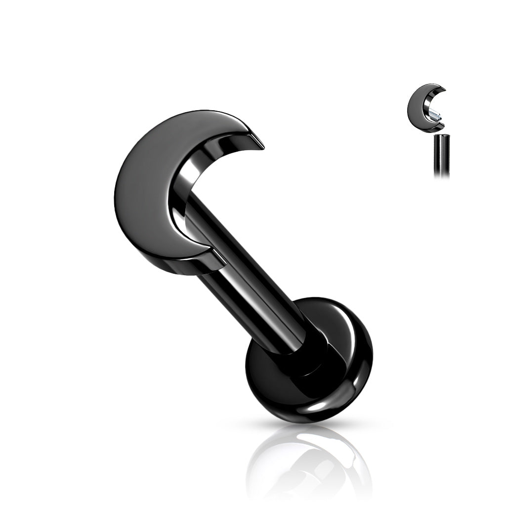 Implant Grade Titanium Internally Threaded Crescent Moon Top Labret Stud - Pic&Mix The Body Jewellery Shop