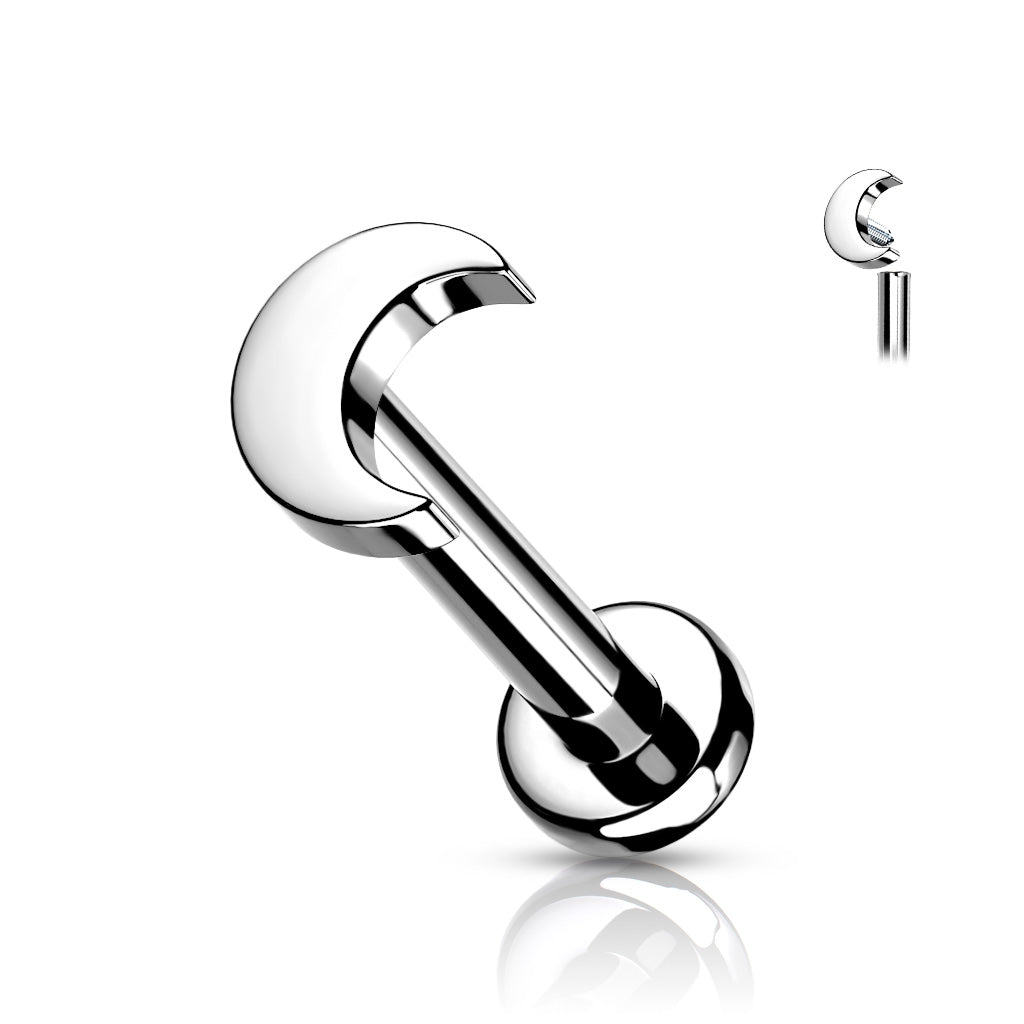 Implant Grade Titanium Internally Threaded Crescent Moon Top Labret Stud - Pic&Mix The Body Jewellery Shop