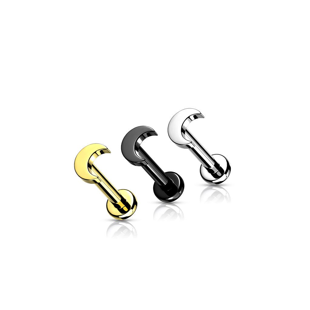 Implant Grade Titanium Internally Threaded Crescent Moon Top Labret Stud - Pic&Mix The Body Jewellery Shop