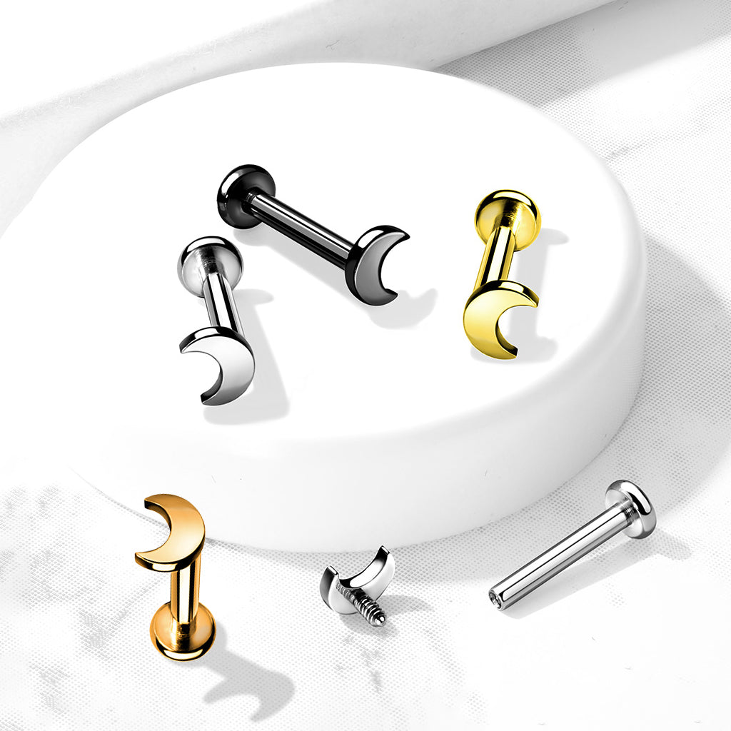 Implant Grade Titanium Internally Threaded Crescent Moon Top Labret Stud - Pic&Mix The Body Jewellery Shop