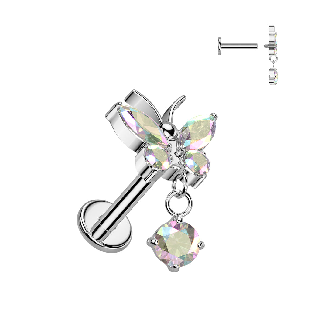 Implant Grade Titanium Internally Threaded CZ Butterfly Labret - Pic&Mix The Body Jewellery Shop