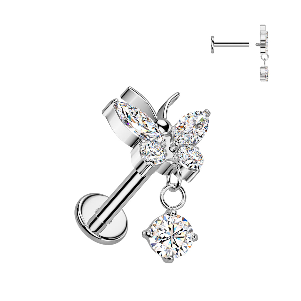 Implant Grade Titanium Internally Threaded CZ Butterfly Labret - Pic&Mix The Body Jewellery Shop
