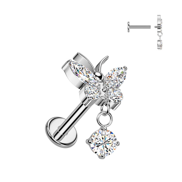 Implant Grade Titanium Internally Threaded CZ Butterfly Labret
