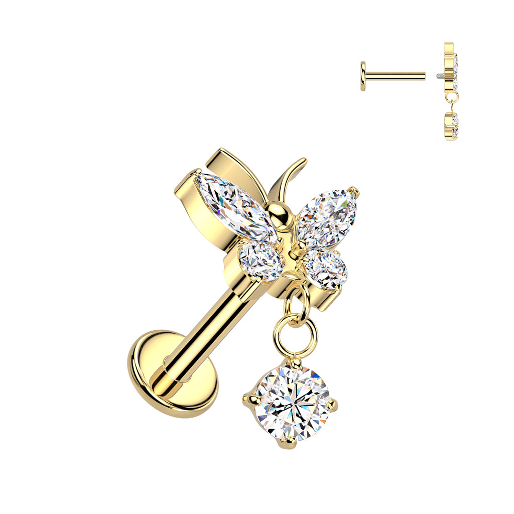 Implant Grade Titanium Internally Threaded CZ Butterfly Labret - Pic&Mix The Body Jewellery Shop
