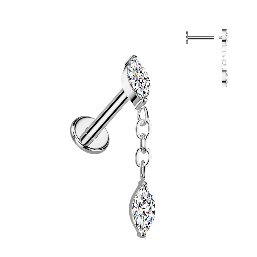 Implant Grade Titanium Internally Threaded Marquise CZ Labret - Pic&Mix The Body Jewellery Shop