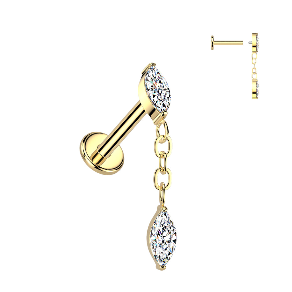 Implant Grade Titanium Internally Threaded Marquise CZ Labret - Pic&Mix The Body Jewellery Shop