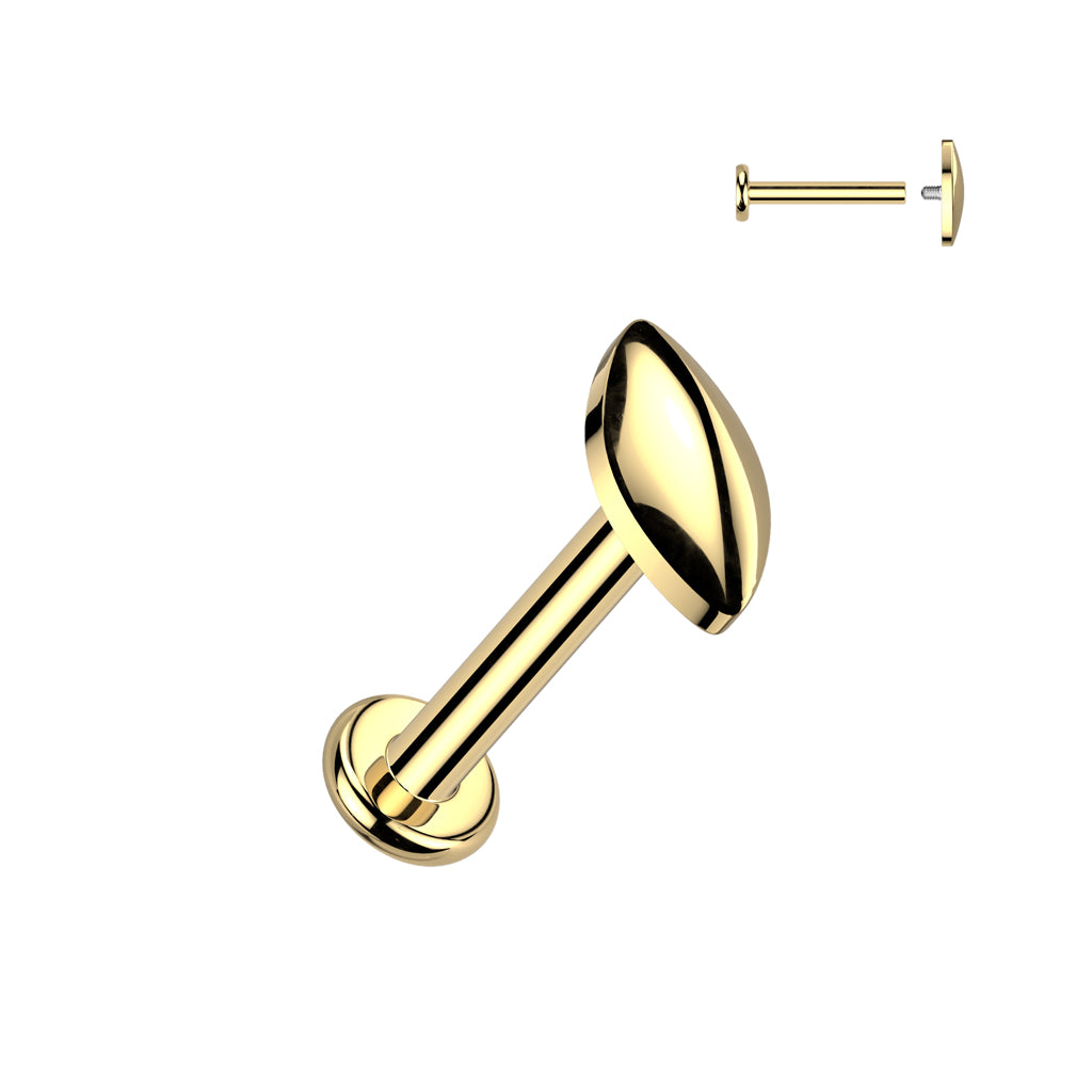 Implant Grade Titanium Internally Threaded Rounded Marquise Top Labret, Flat Back Stud - Pic&Mix The Body Jewellery Shop