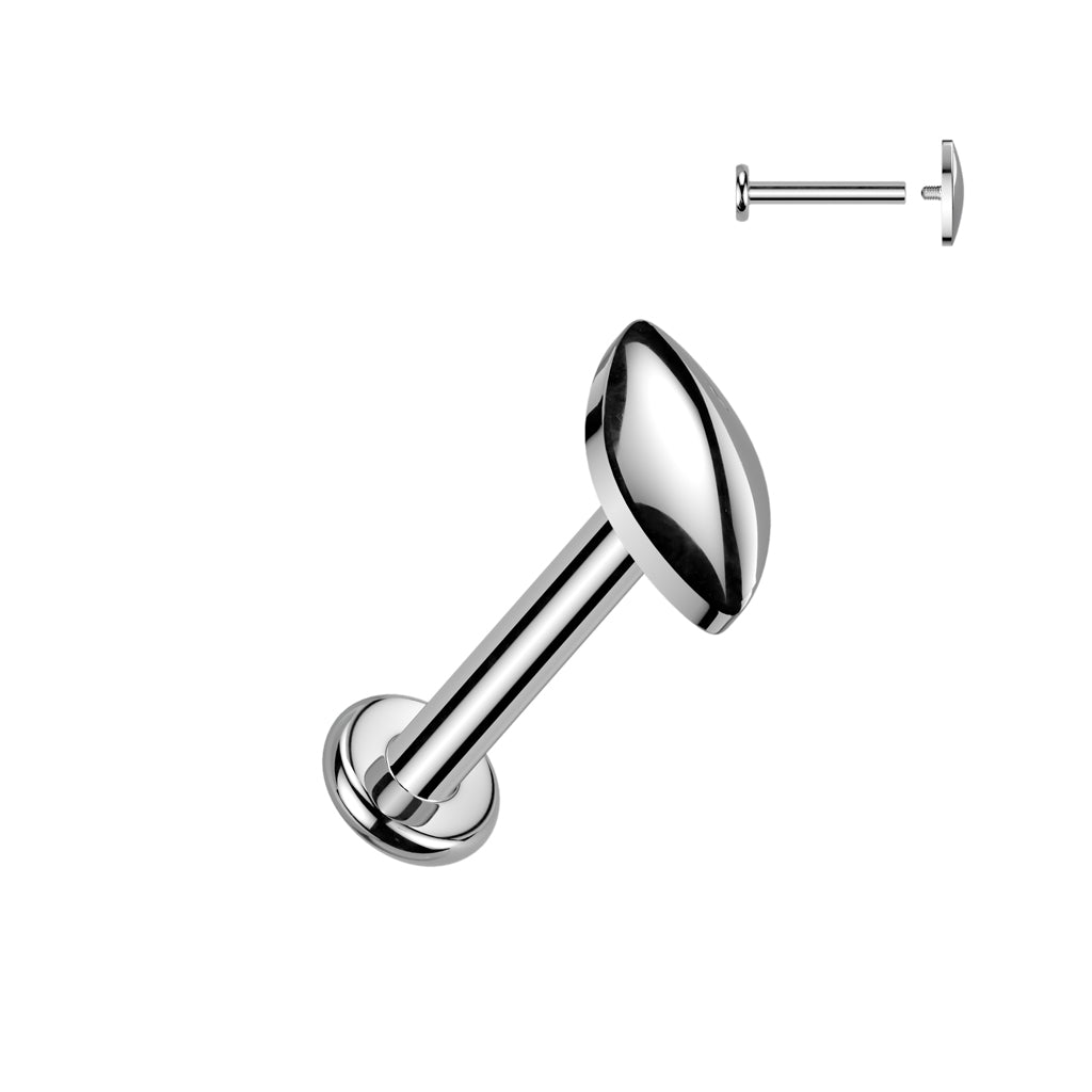 Implant Grade Titanium Internally Threaded Rounded Marquise Top Labret, Flat Back Stud - Pic&Mix The Body Jewellery Shop