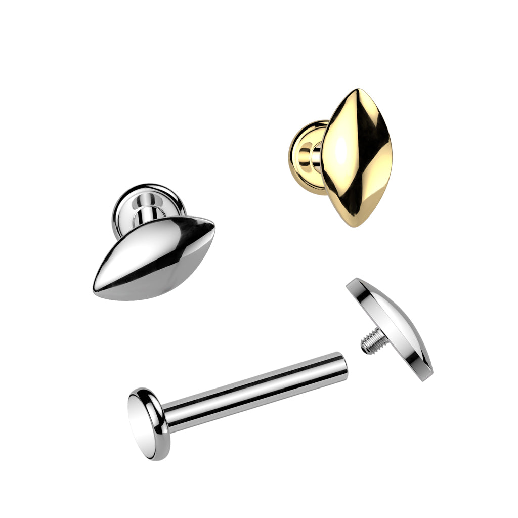 Implant Grade Titanium Internally Threaded Rounded Marquise Top Labret, Flat Back Stud - Pic&Mix The Body Jewellery Shop