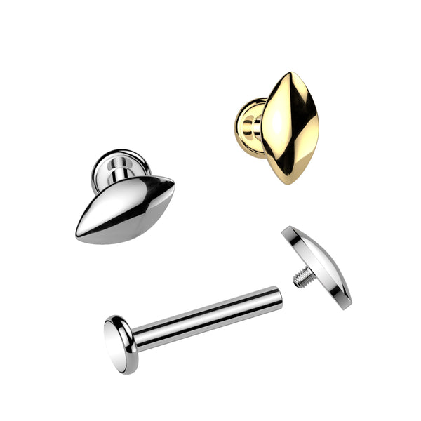 Implant Grade Titanium Internally Threaded Rounded Marquise Top Labret, Flat Back Stud