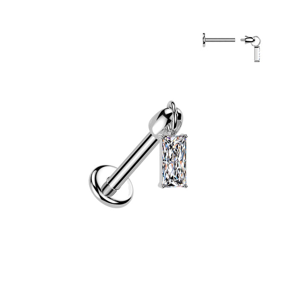 Hidden Helix Labret With CZ Baguette Dangle 1.2x6mm