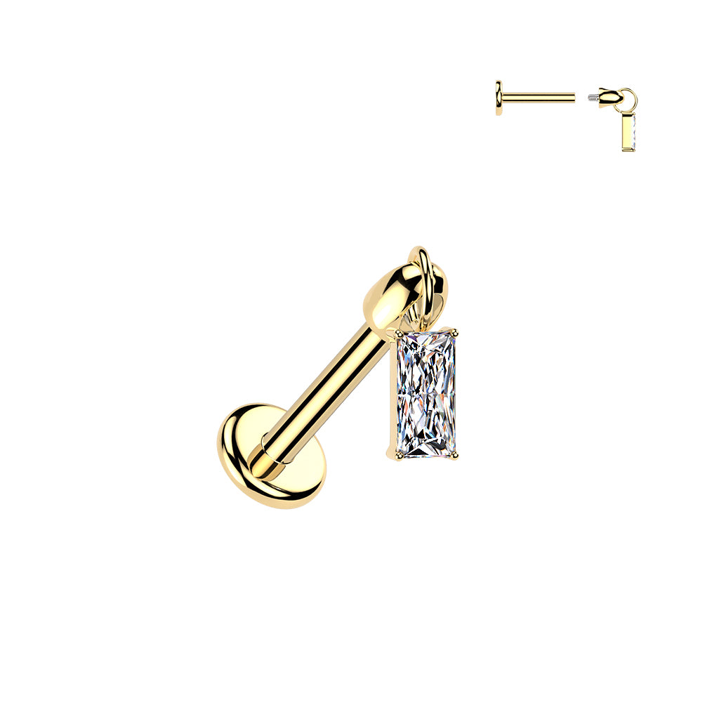 Hidden Helix Labret With CZ Baguette Dangle 1.2x6mm - Pic&Mix The Body Jewellery Shop