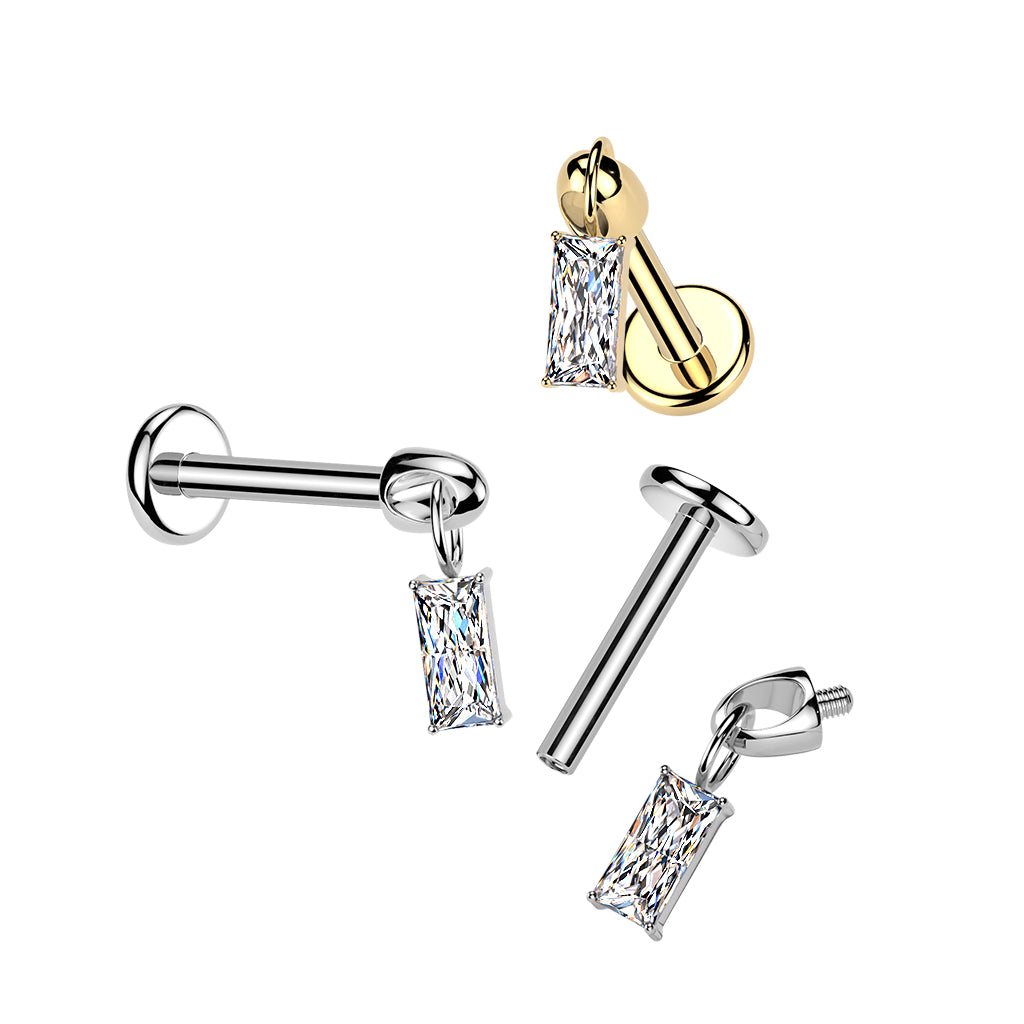 Hidden Helix Labret With CZ Baguette Dangle 1.2x6mm - Pic&Mix The Body Jewellery Shop