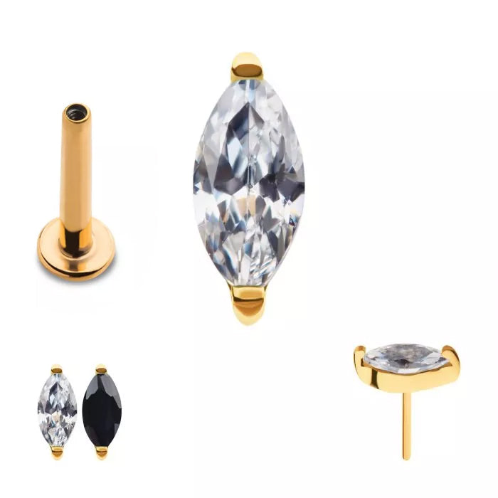 Initial Piercing  - 24k gold plated Marquise Labret - Pic&Mix The Body Jewellery Shop
