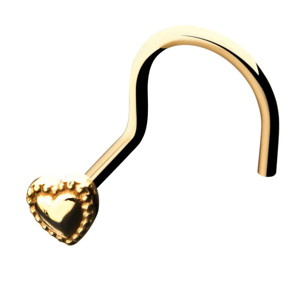 Initial Piercing  - 14kt Yellow Gold Heart Nose Screw - Pic&Mix The Body Jewellery Shop