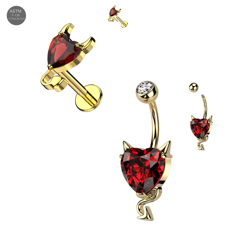 Gold Coloured Devil Heart Bundle | Matching Piercing Jewellery Set