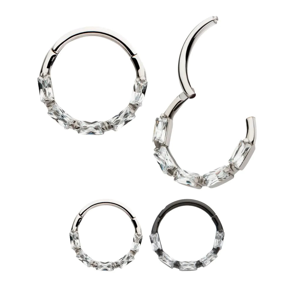 Pronged Baguette CZ Cluster Front Facing Hinged Segment Clicker - Pic&Mix The Body Jewellery Shop