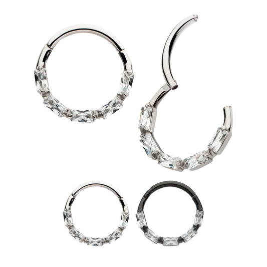 Pronged Baguette CZ Cluster Front Facing Hinged Segment Clicker - Pic&Mix The Body Jewellery Shop