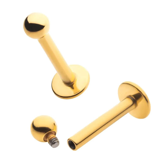 Initial Piercing  - Labret bar 3mm Gold PVD Internal Thread - Pic&Mix The Body Jewellery Shop