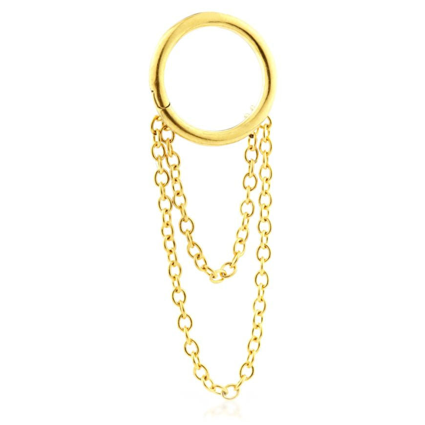 Gold PVD Steel Double Chain Hinged Ring - Pic&Mix The Body Jewellery Shop
