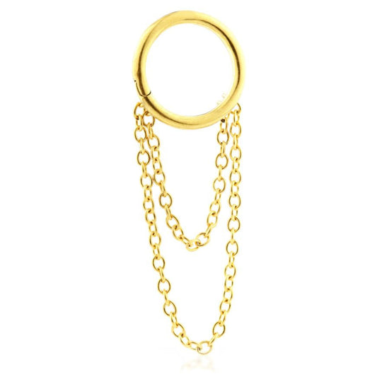 Gold PVD Steel Double Chain Hinged Ring - Pic&Mix The Body Jewellery Shop