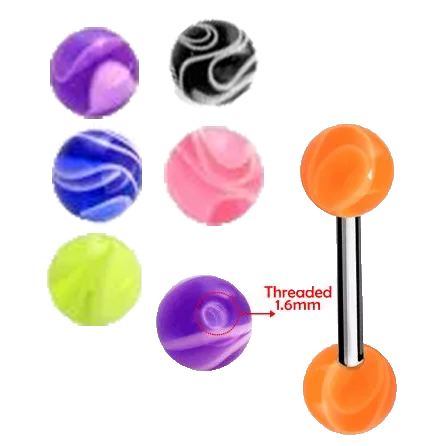 316L Surgical Steel Tongue Barbell with Marble Balls – Vibrant Glow Piercing Jewellery