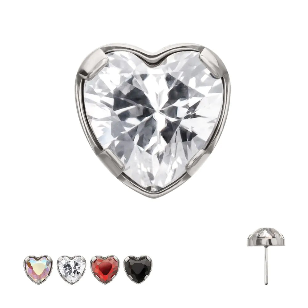 Initial Piercing  - Threadless Labret with Prong Set CZ Heart top - Pic&Mix The Body Jewellery Shop