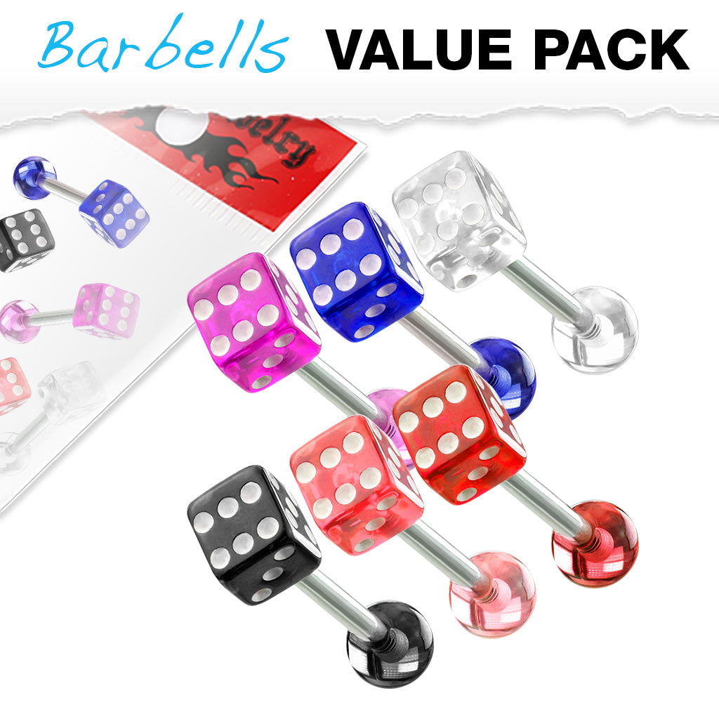 Multi Pack of 6 Barbells Dice - Pic&Mix The Body Jewellery Shop