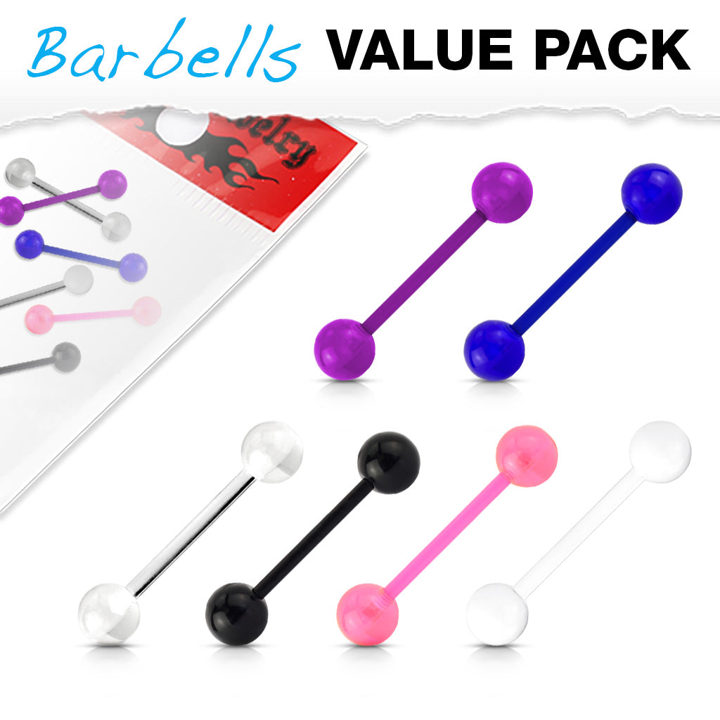 Multi Pack of 6 Barbells - Uv Bioflex - Pic&Mix The Body Jewellery Shop