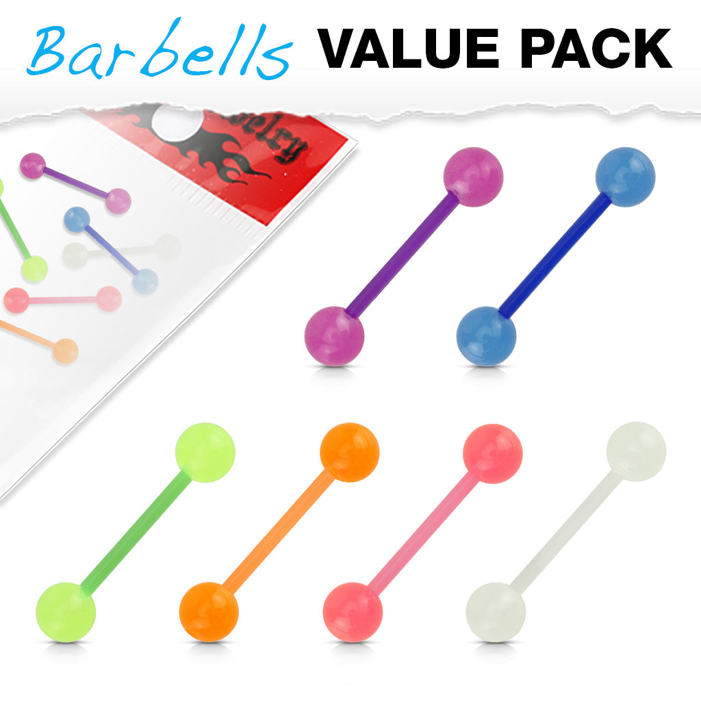 Multi Pack of 6 Barbells - Bio flex Glow in the Dark - Pic&Mix The Body Jewellery Shop
