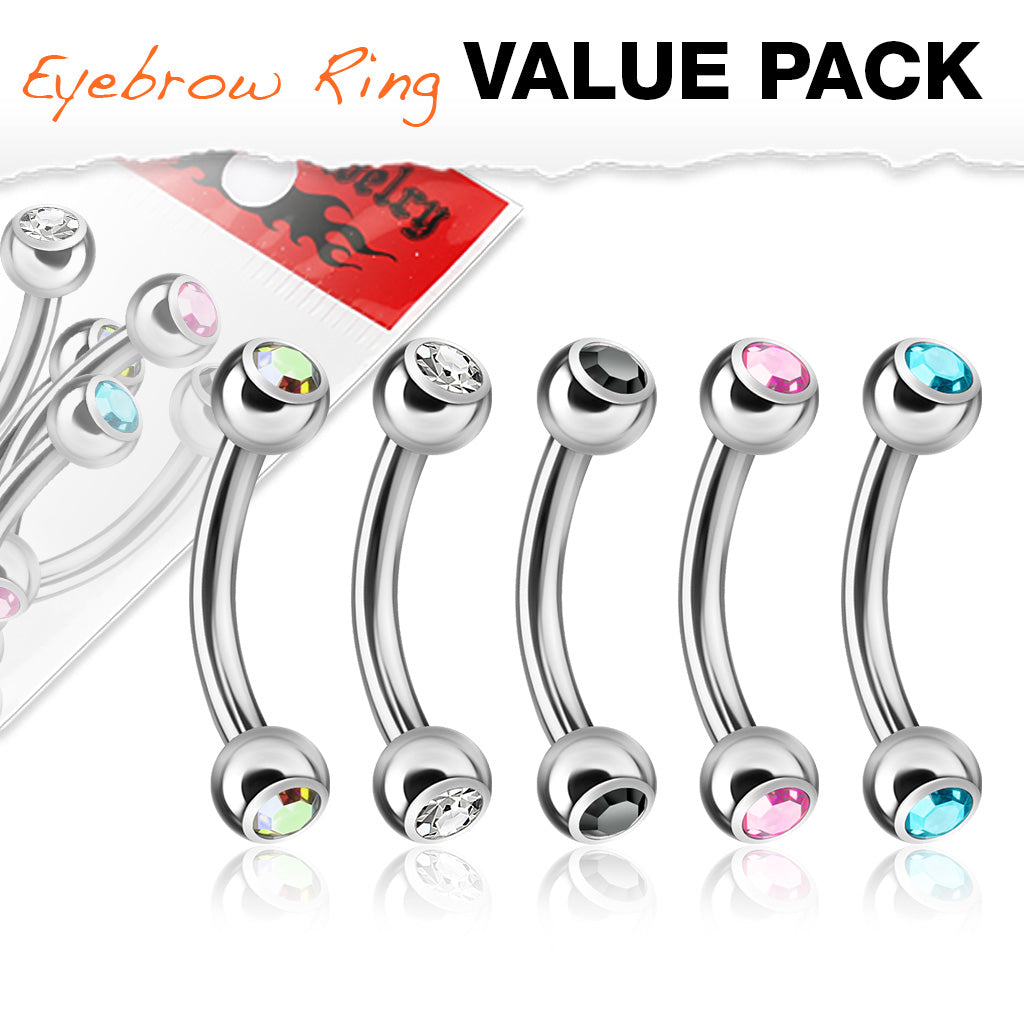 Multi Pack of 5 crystal Eyebrow bars - Pic&Mix The Body Jewellery Shop