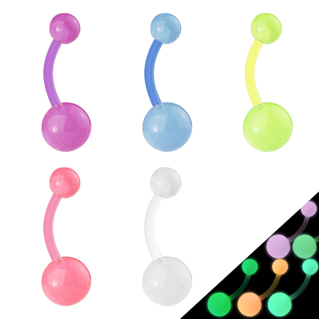 Multi Pack of 5 Belly bars - Glow in the Dark Bioflex - Pic&Mix The Body Jewellery Shop