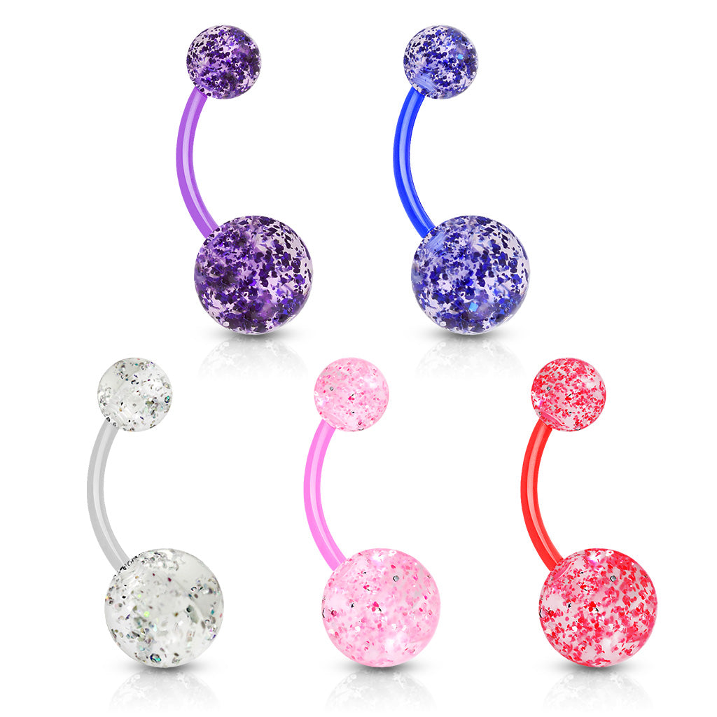 Multi Pack of 5 Belly bars - UV Glitter Acrylic - Pic&Mix The Body Jewellery Shop