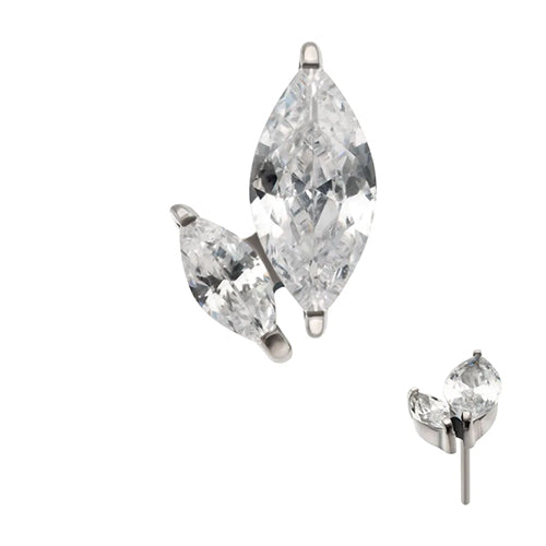 Initial Piercing  - Prong Set Marquise CZ 2-Cluster Labret - Pic&Mix The Body Jewellery Shop