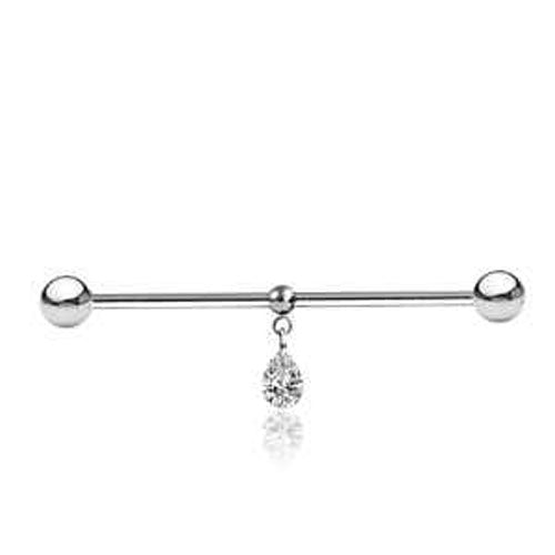 316L Surgical Steel Industrial bar with CZ Teardrop - Pic&Mix The Body Jewellery Shop